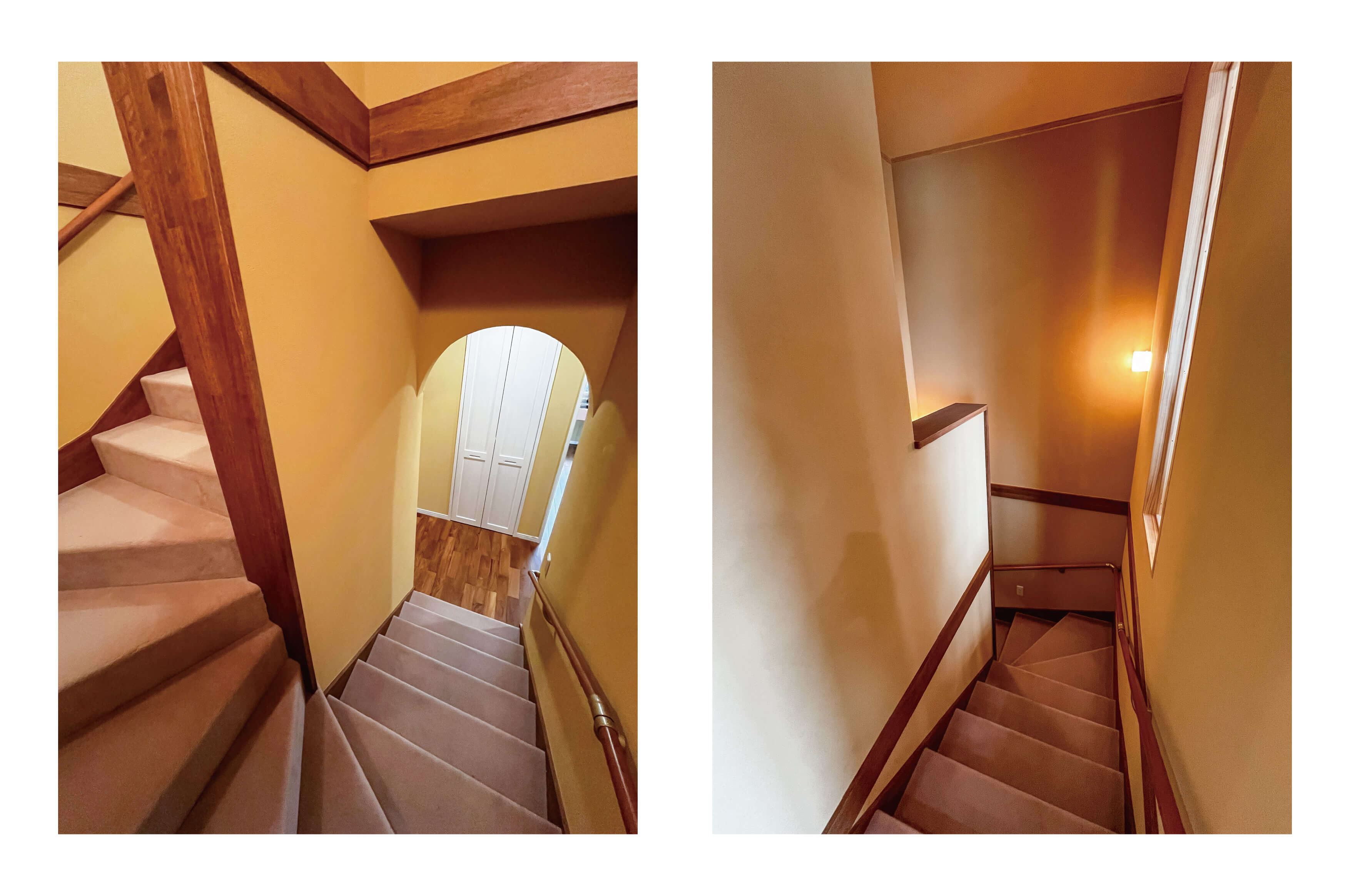 建築医学が息づく心身を整えるレンガ積みの家の安全性と防音性を備えた階段の写真