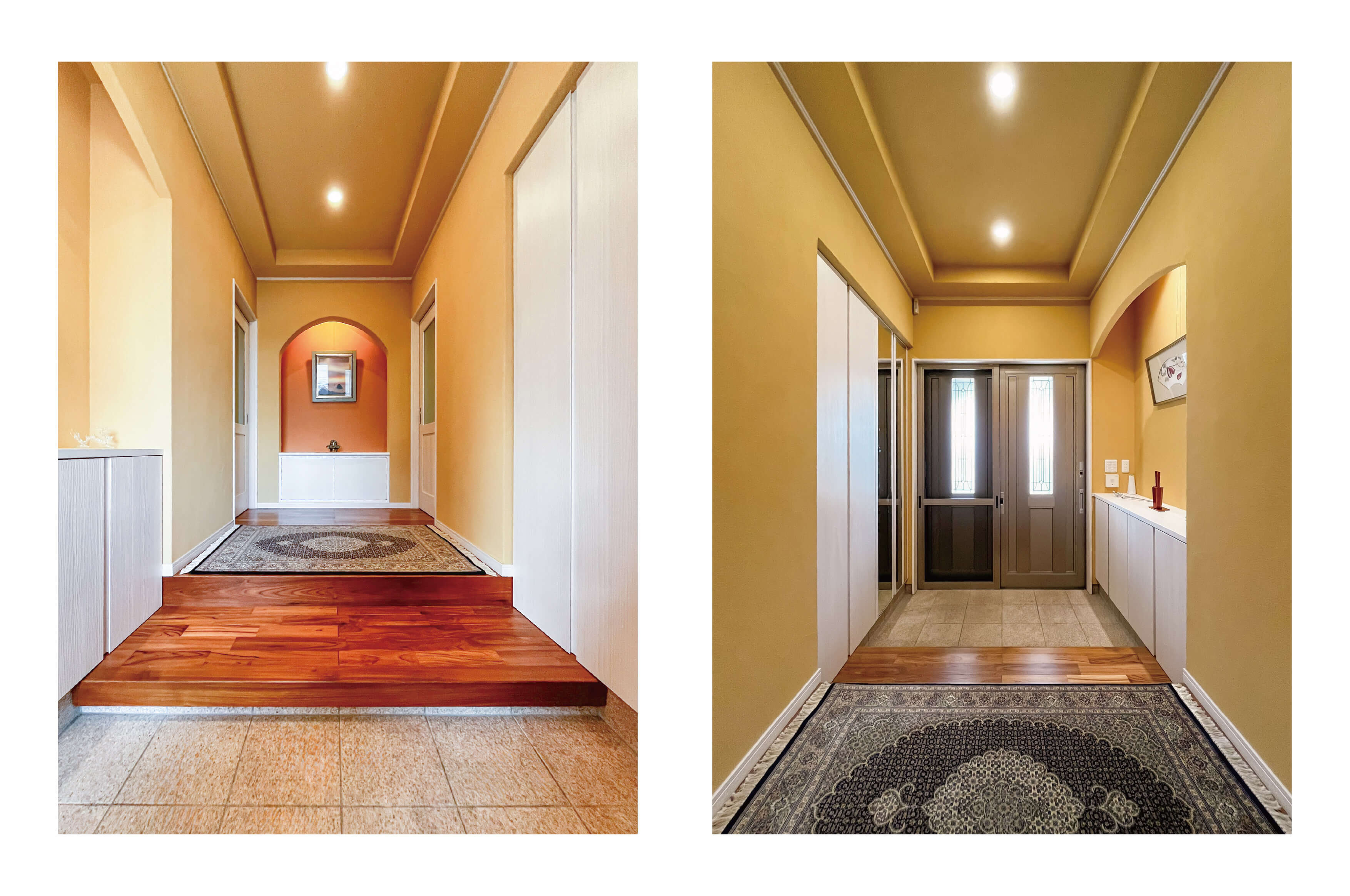 建築医学が息づく心身を整えるレンガ積みの家の安心感と親しみを感じさせる玄関の写真